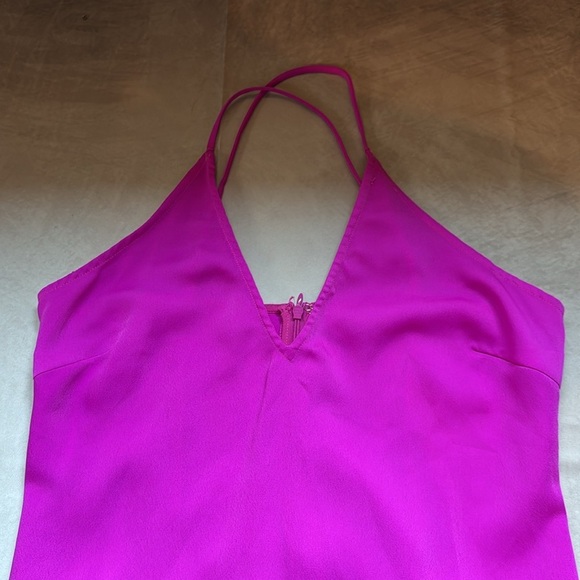 Adelyn Rae Oliana Magenta Midi Slip Dress V-Neck High-Low Wedding Guest Medium - Picture 6 of 12